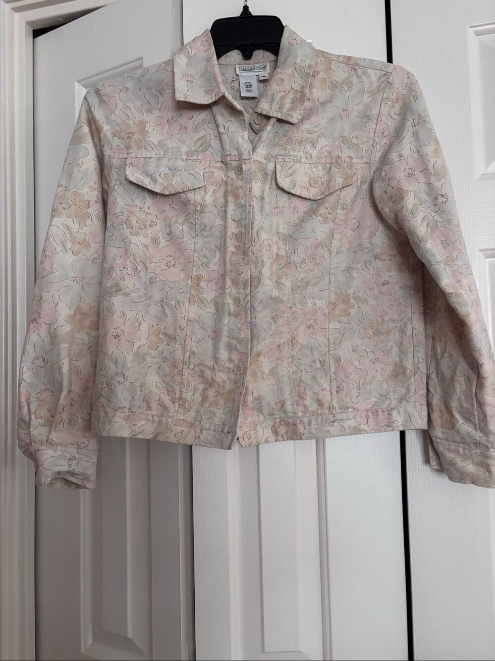 Coldwater Creek Denim Style Pastel Floral Jacket
